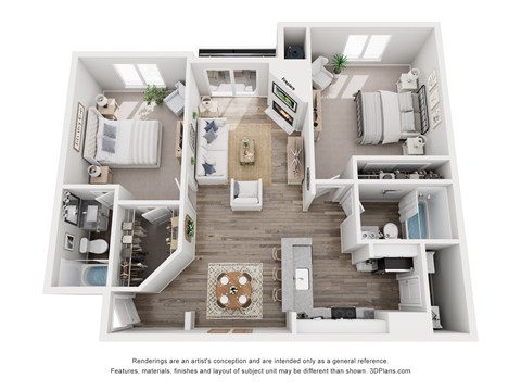 Floor plan for 2 beds, 2 baths, 1103 sqft